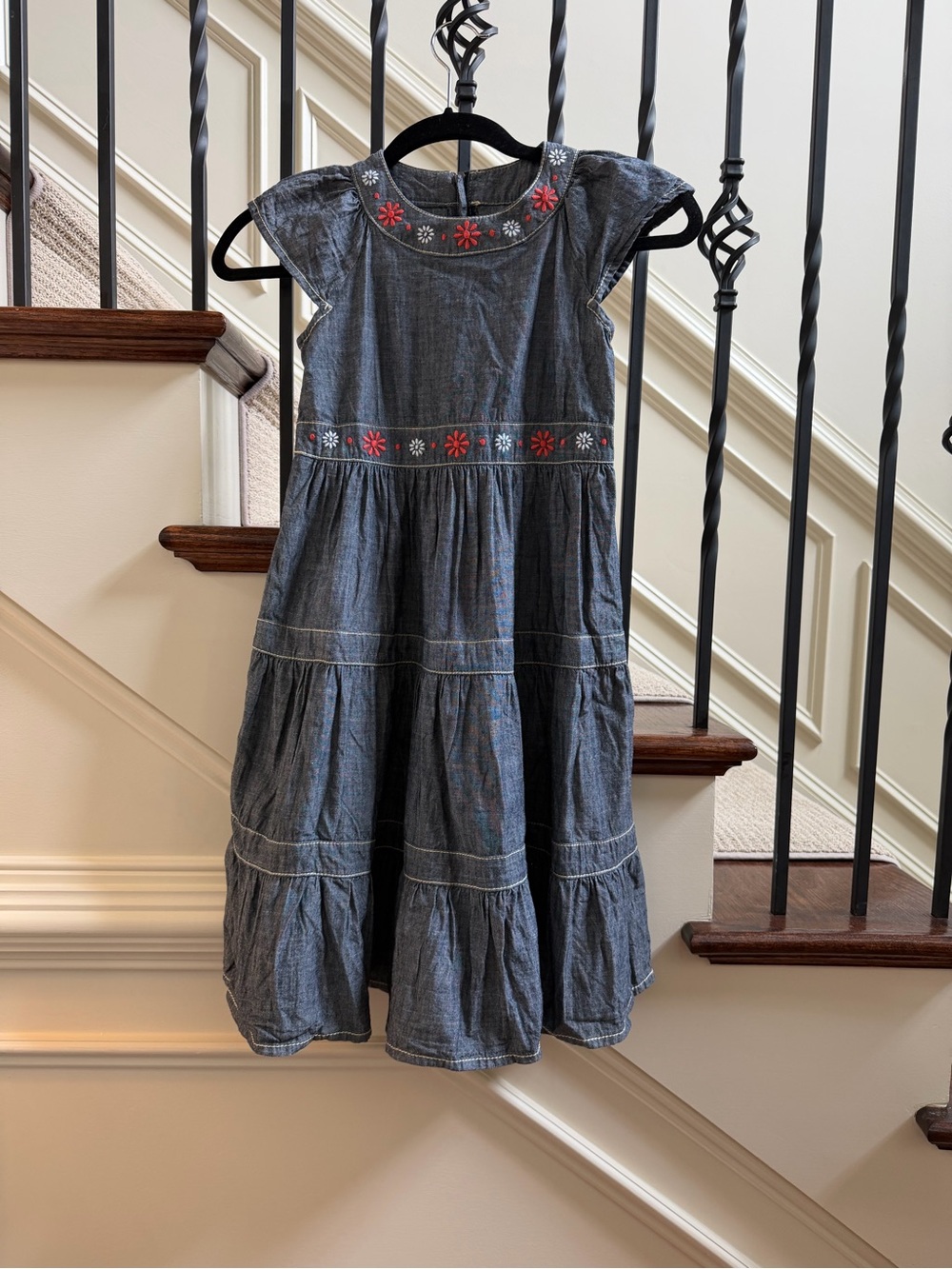 Gymboree Faraway Traveler Breezy Blossom Chambray tiered denim dress 8